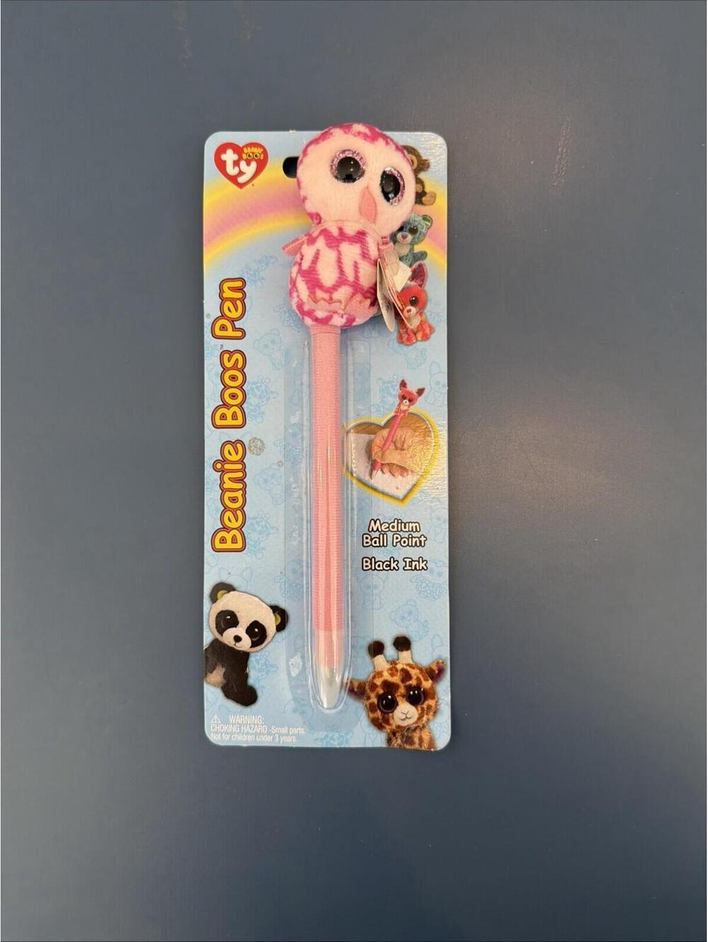 RARE Ty Beanie Boos Owl Pinky Ink Pen  Sold Out 2010-2015 Super Rare New